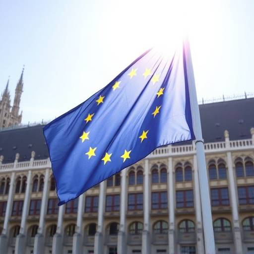 Bandiera dell'Unione Europea che sventola davanti al Parlamento Europeo a Bruxelles