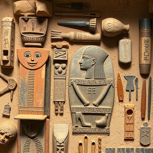 Fotografia di antichi manufatti egizi appena scoperti durante uno scavo archeologico