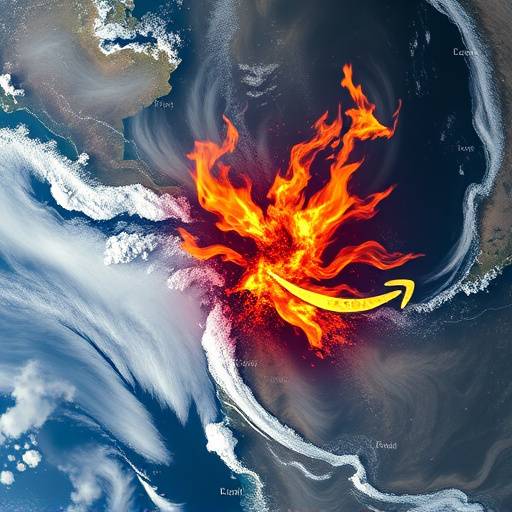 Immagine satellitare di un vasto incendio in Amazzonia.