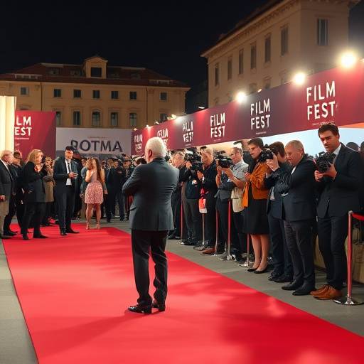 Tappeto rosso del Festival del Cinema di Roma con fotografi e celebrit&agrave;.