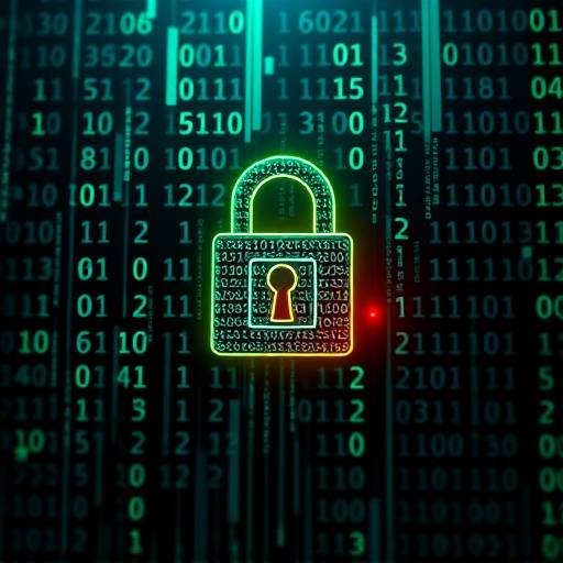 Un monitor che mostra codice binario e un lucchetto, simbolo della cybersecurity.